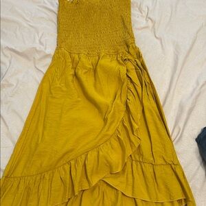 She + Sky Mustard Smocked Dress